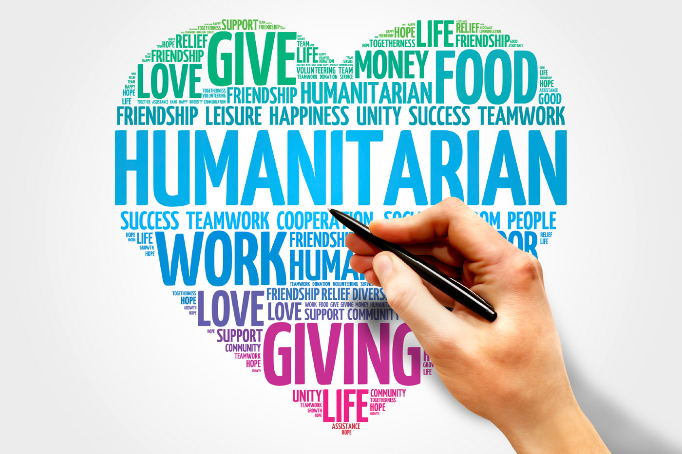 Humanitarian word cloud, heart concept